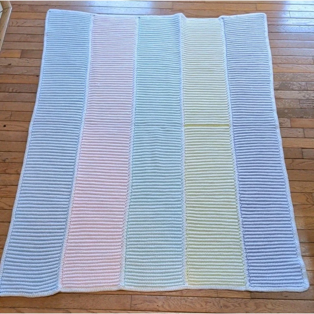 Baby Blanket Crochet Afghan Chevron Multi-color Pastels Handmade 50 x 62